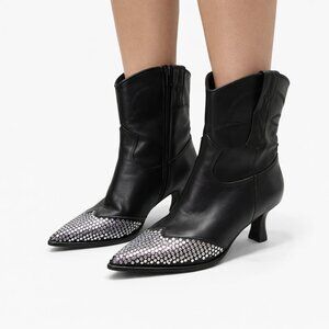 Circus by Sam Edelman Rhinestone Toe Cowboy Boots | Black | Size 8